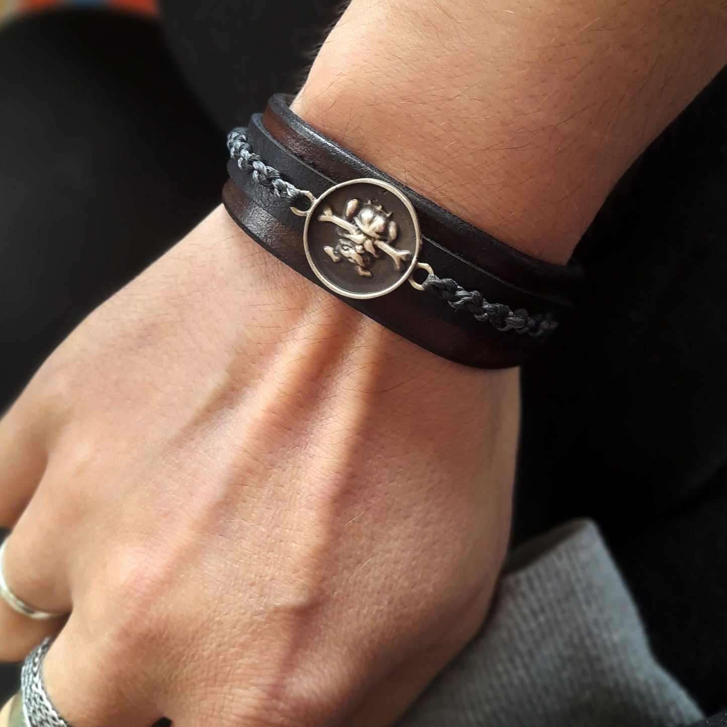 Bulldog Leather Cuff Bracelet