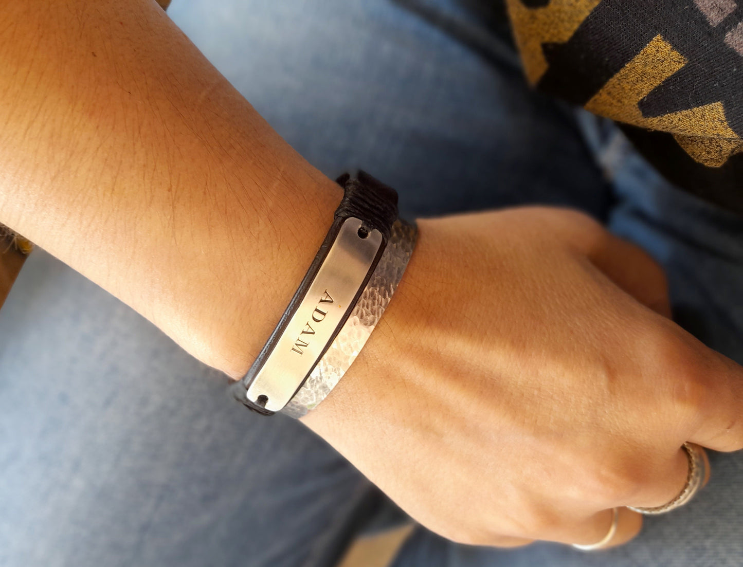 Minimalist Silver 925 Name Plate Leather Bracelet