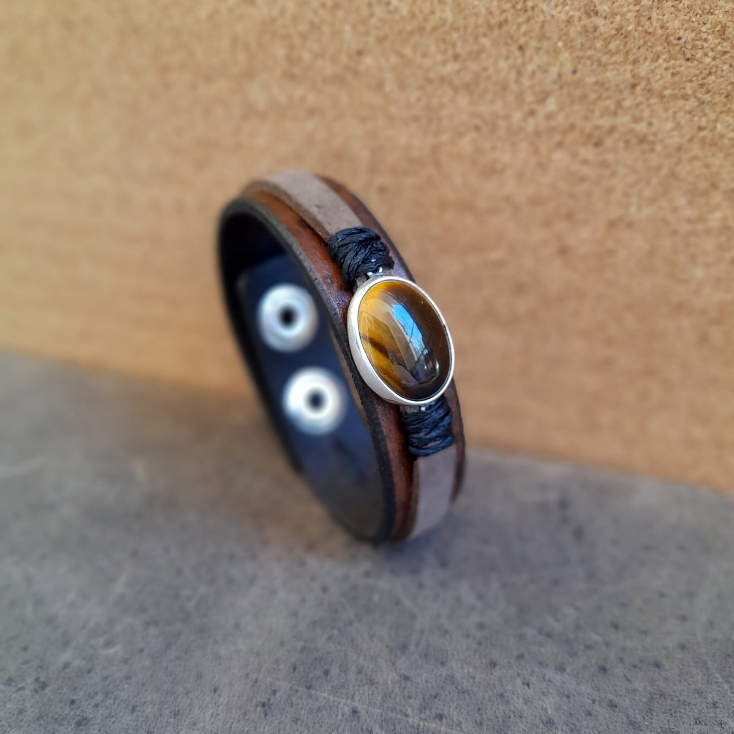 Natural Tiger Eye Bracelet, Sterling Silver