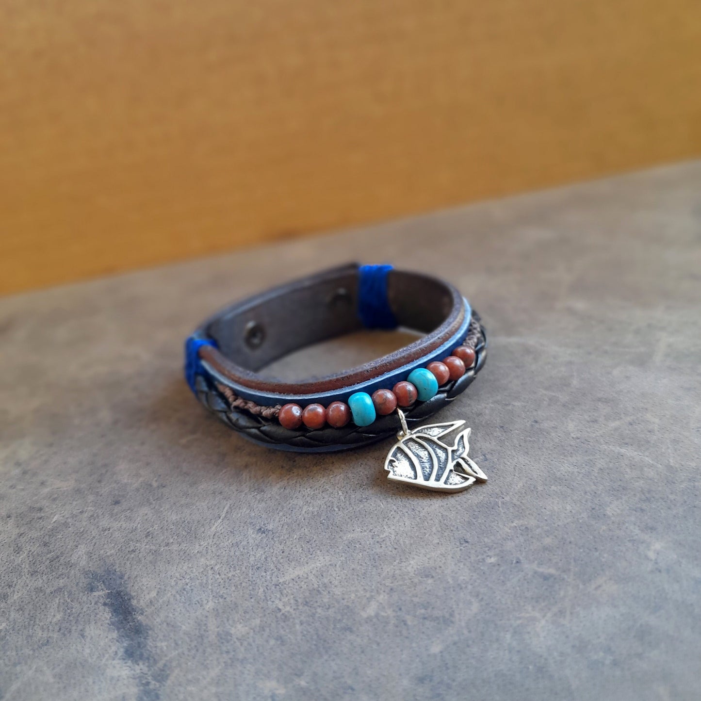 Silver 925 Clownfish Leather Bracelet