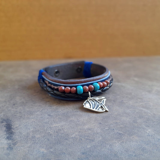 Silver 925 Clownfish Leather Bracelet