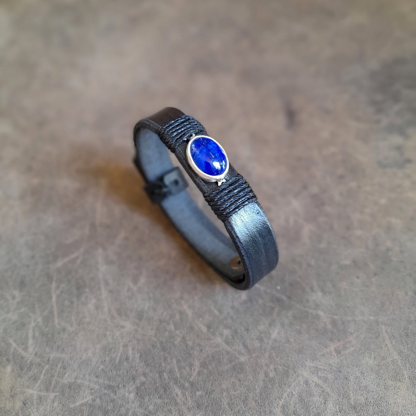 Natural Sodalite Black Leather Bracelet