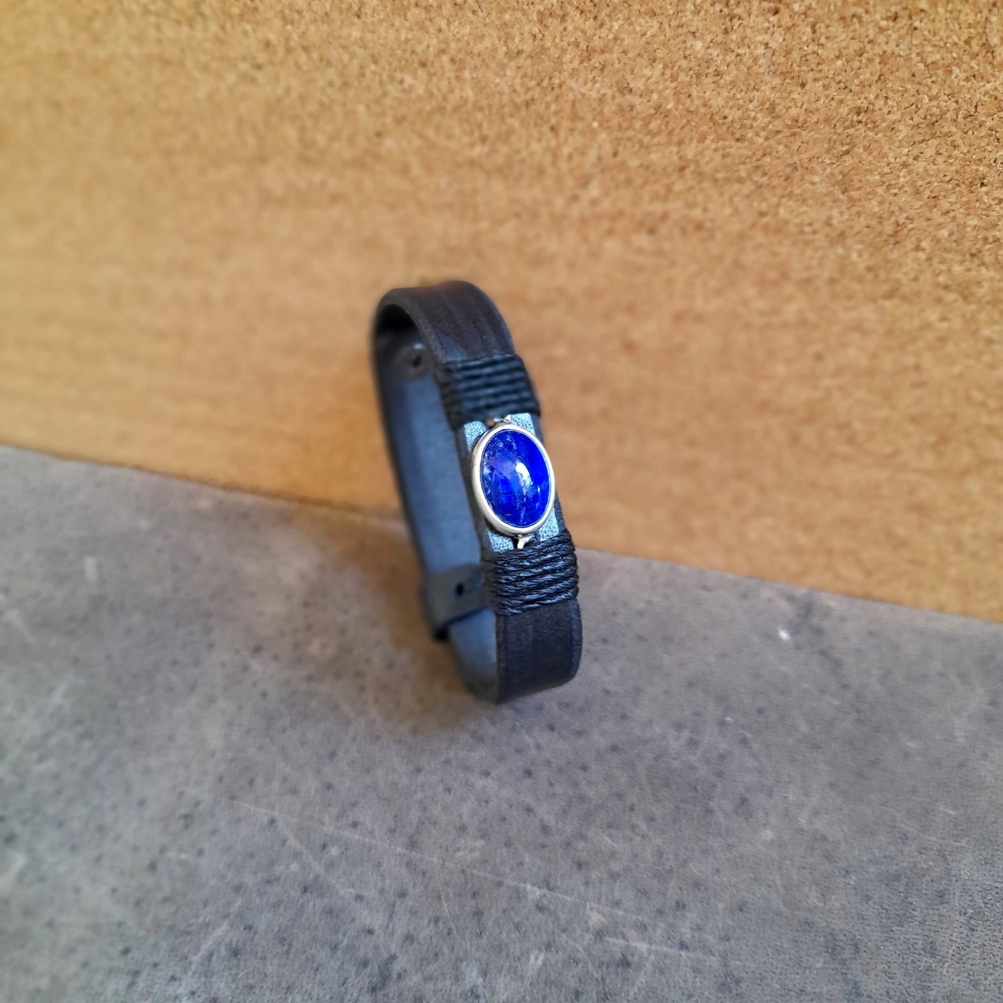 Natural Sodalite Black Leather Bracelet