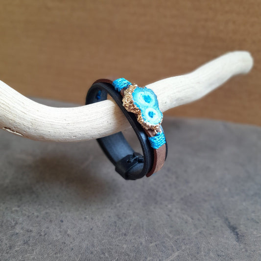 Natural Druzy Chrysocolla Leather Bracelet