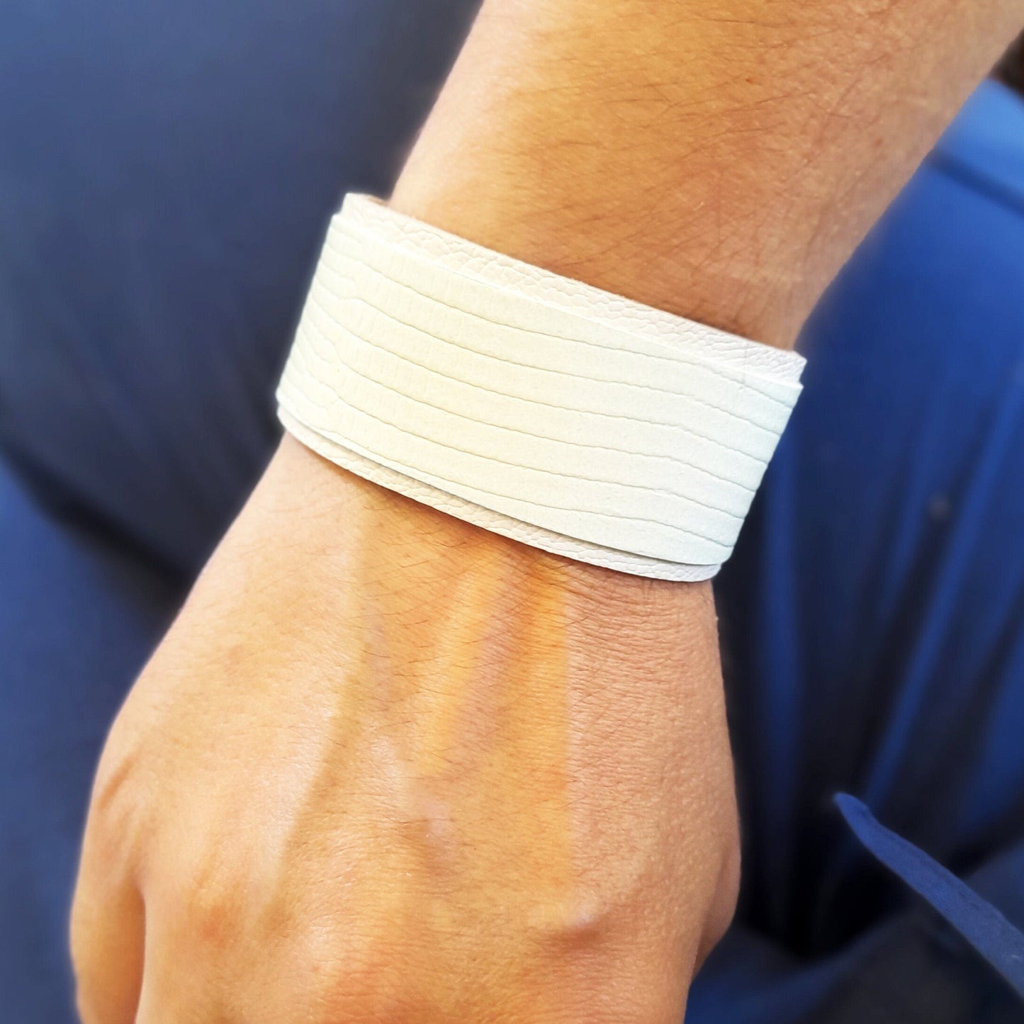 Unisex All White Leather Cuff Bracelet