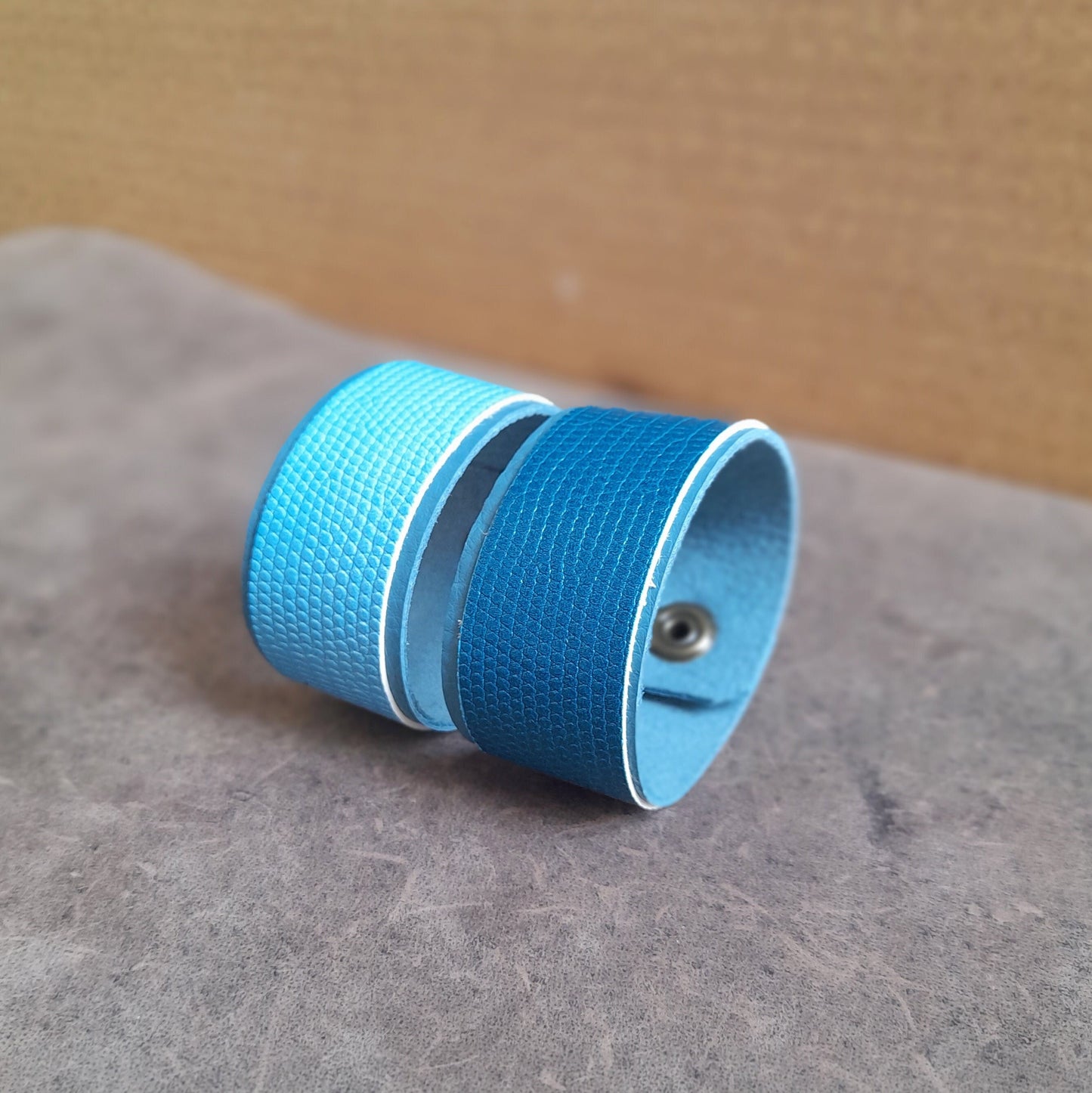 Unisex All Blue Leather Cuff Bracelet