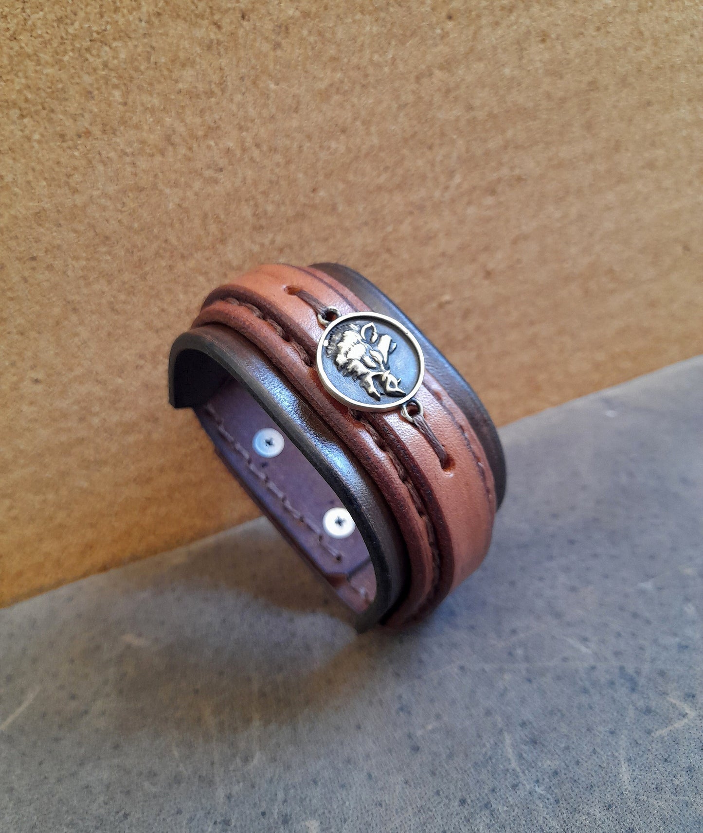 Wild Boar Men Leather Cuff, Extra Wide