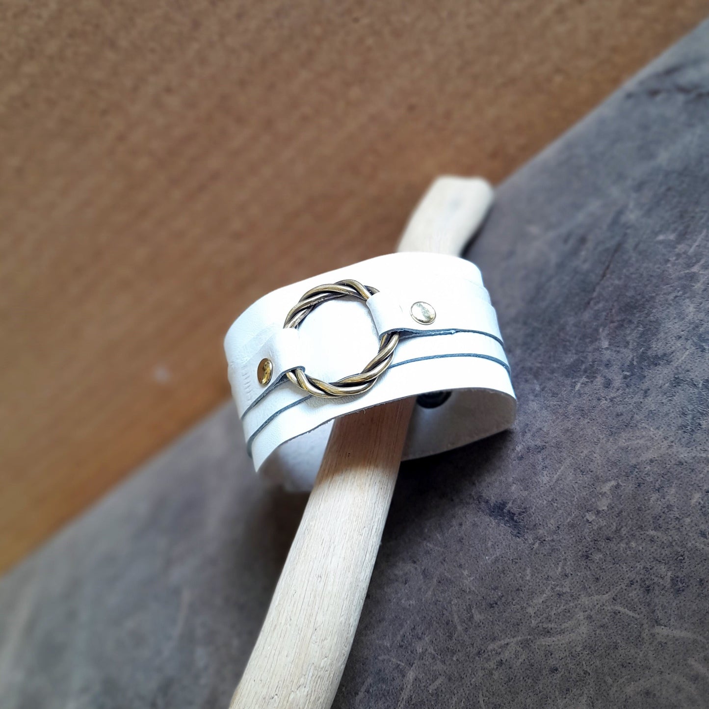 Chunky White Leather O Ring Cuff