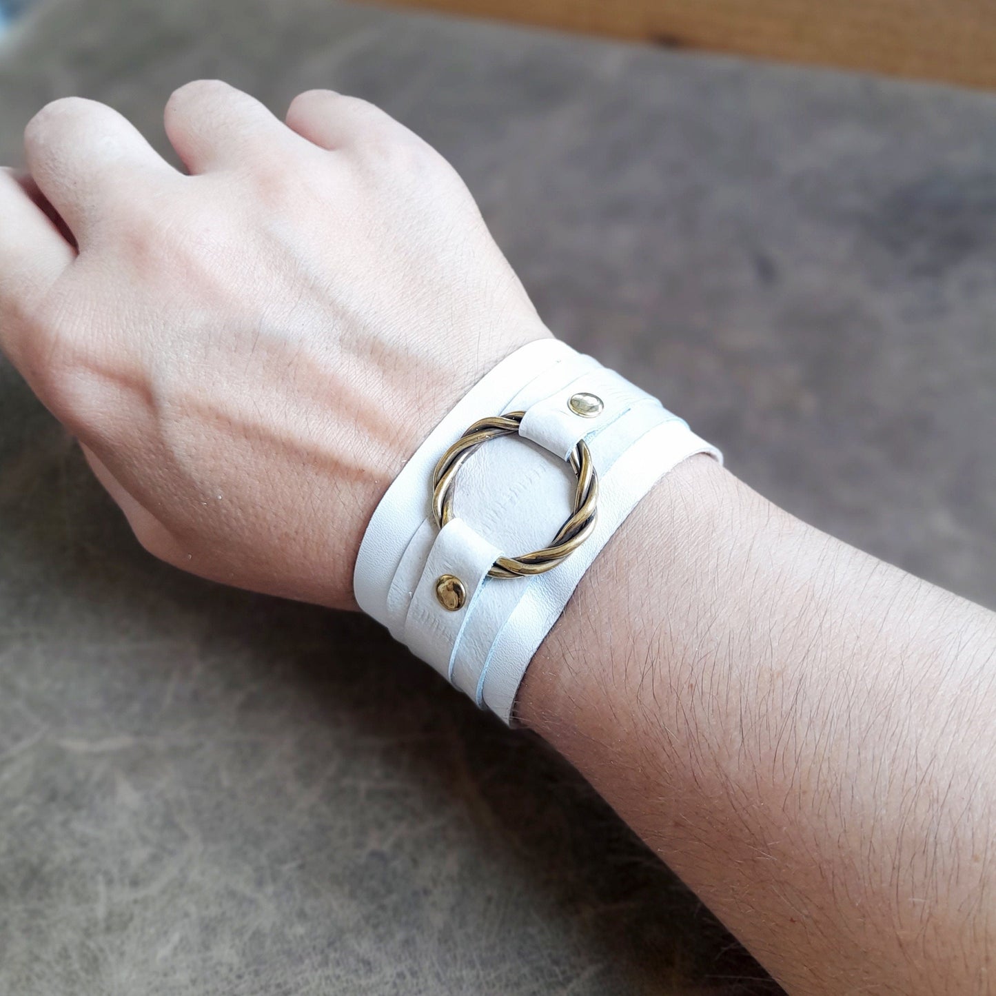 Chunky White Leather O Ring Cuff