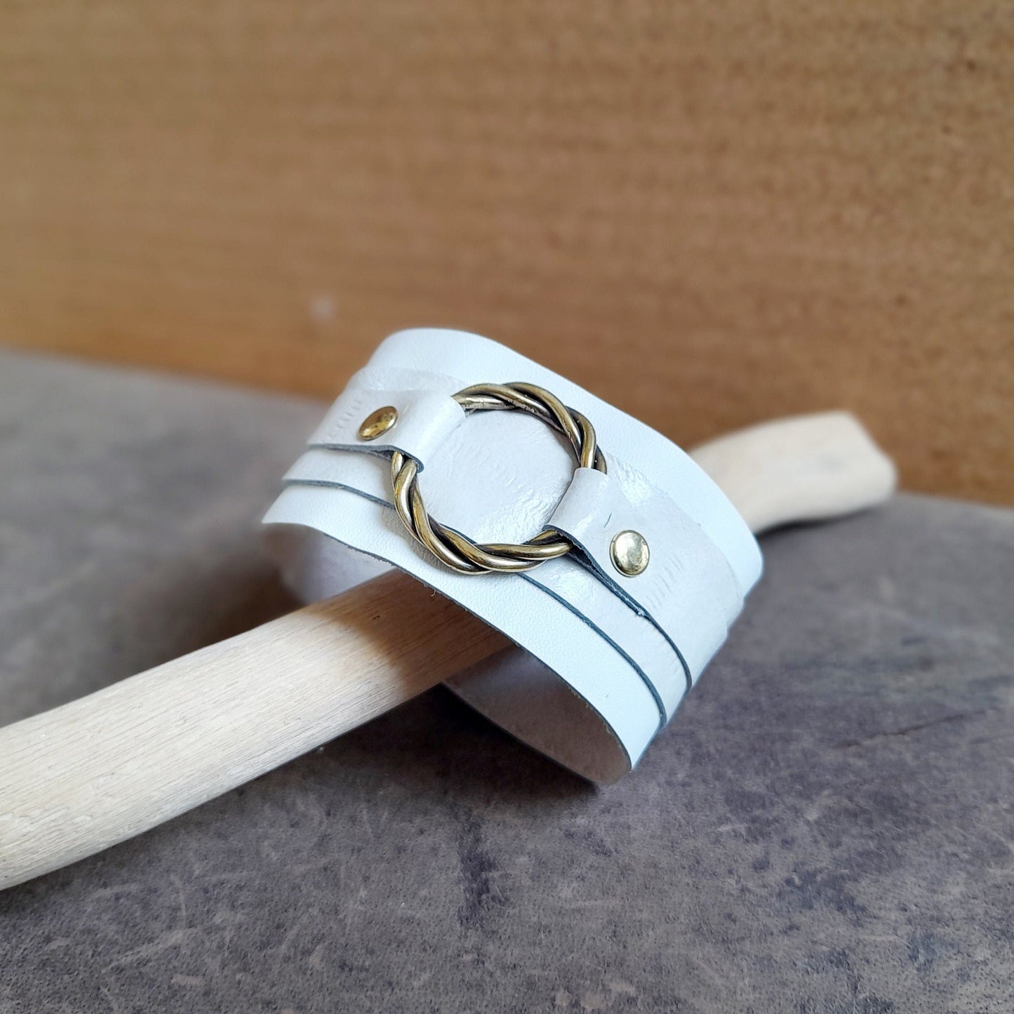 Chunky White Leather O Ring Cuff