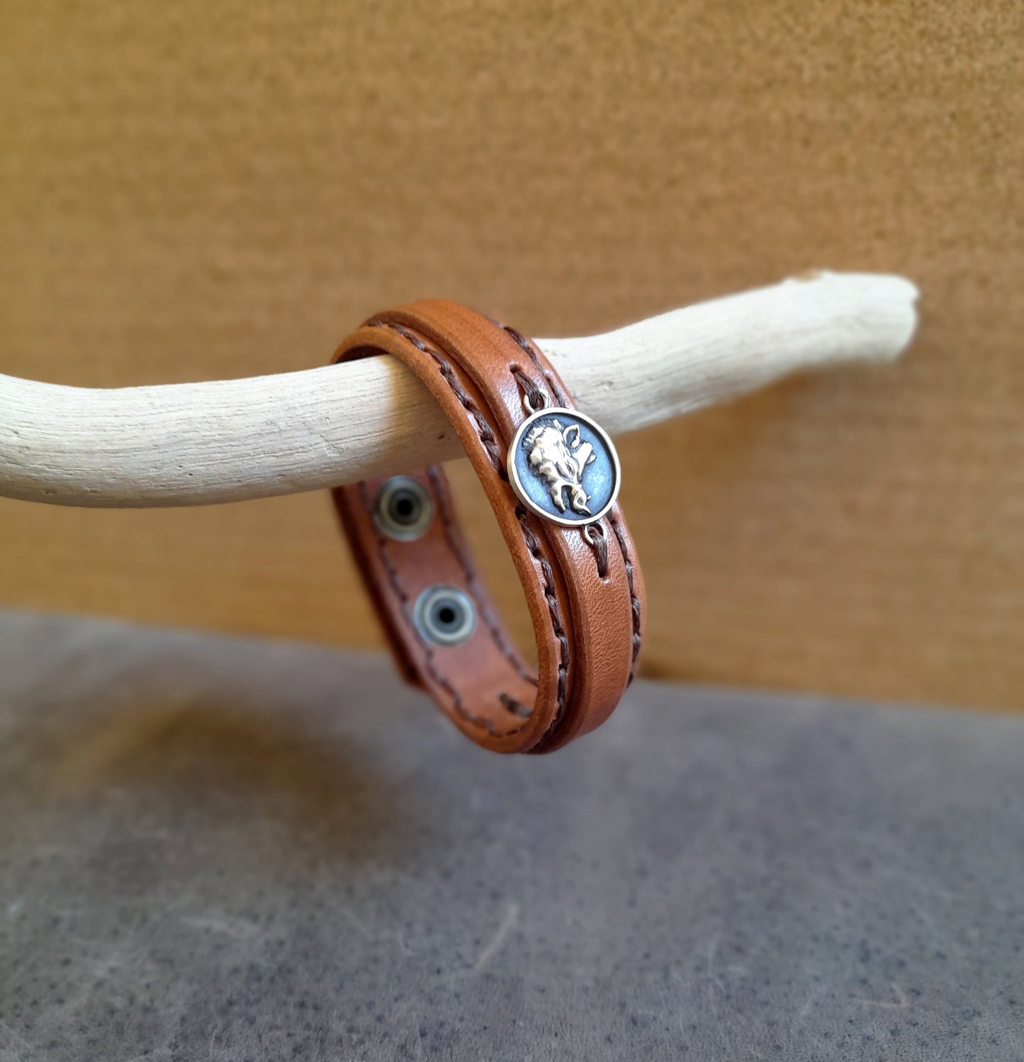 Boar Wild Hog Leather Bracelet