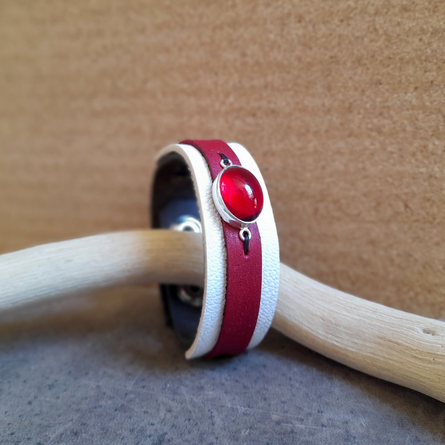 Natural Cherry Agate Leather Bracelet