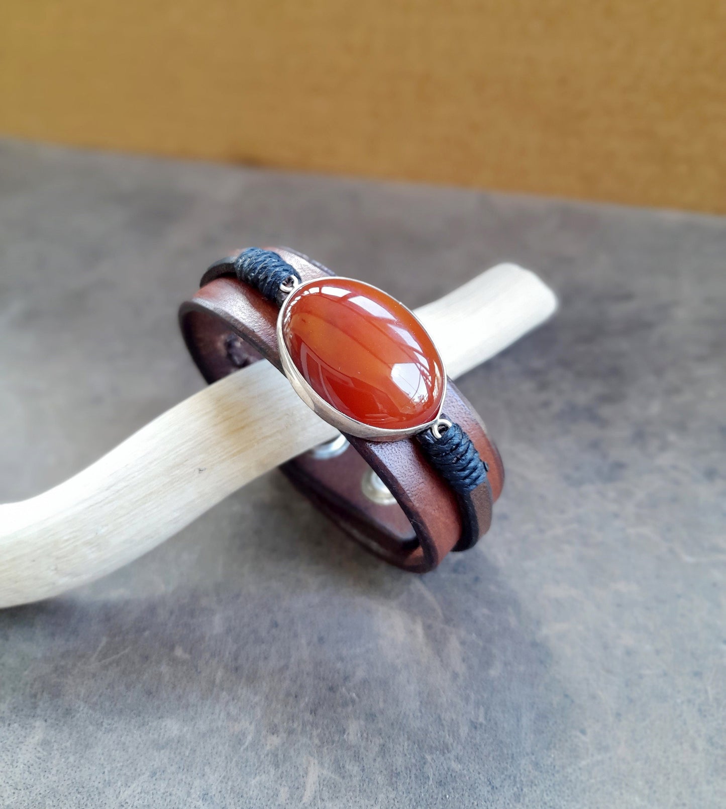 Natural Red Carnelian Bracelet, Silver 925