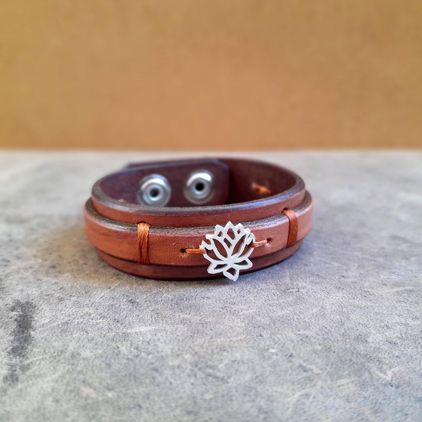 Sterling Silver Lotus Leather Bracelet