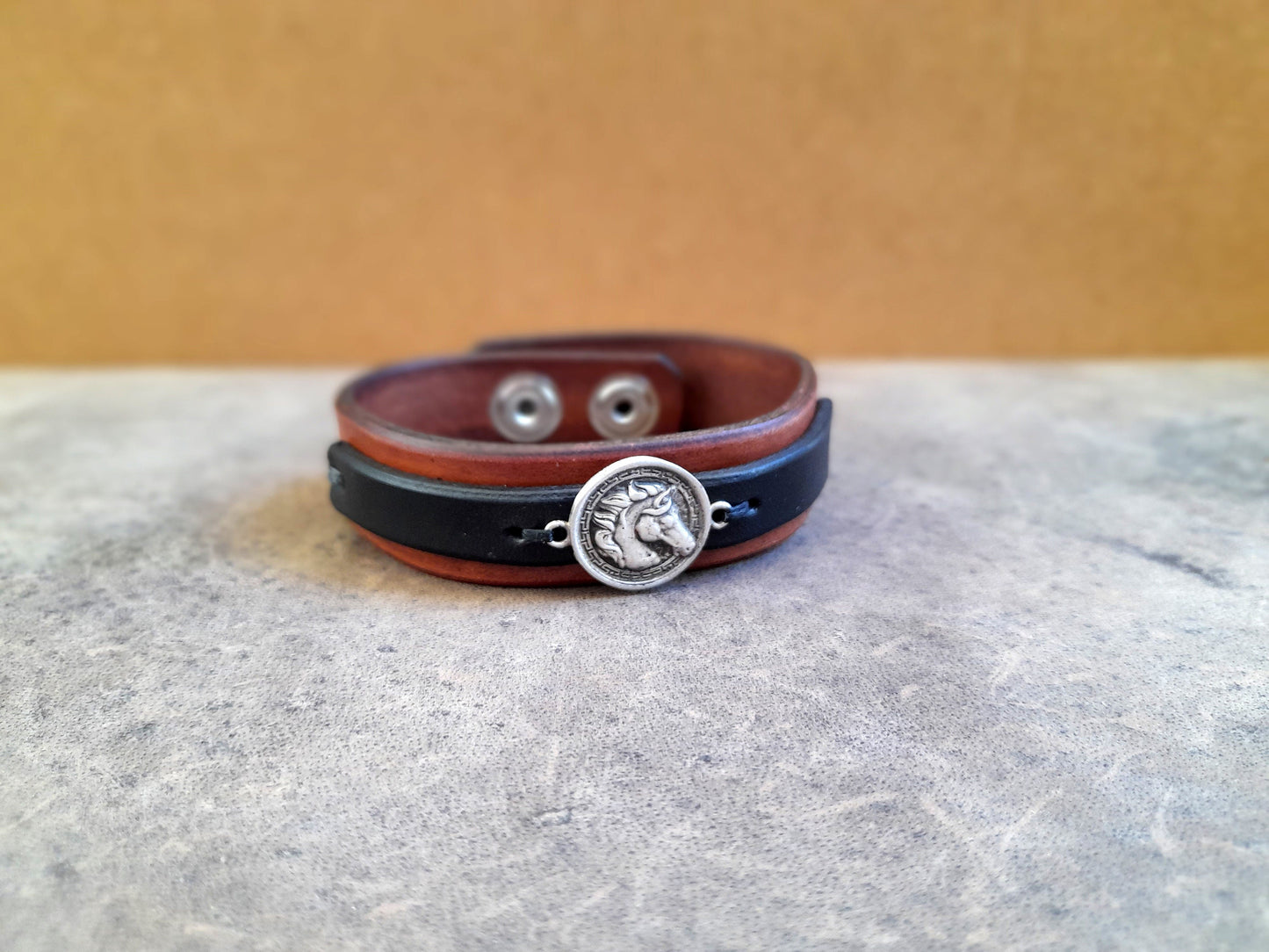 Black Horse Leather Bracelet