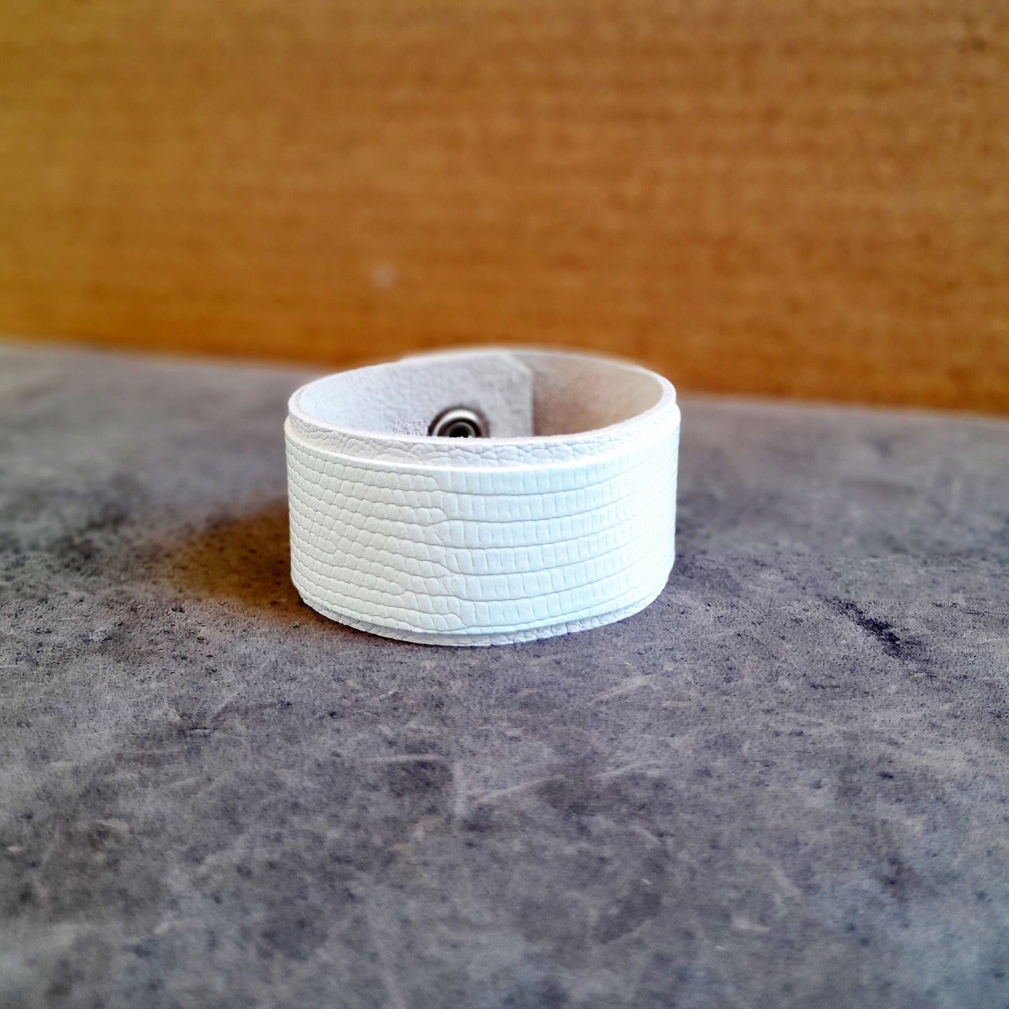 Unisex All White Leather Cuff Bracelet