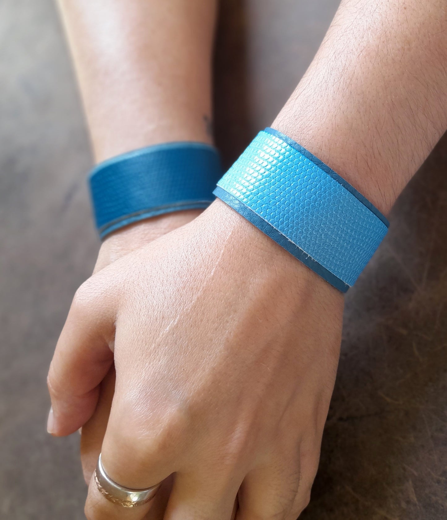 Unisex All Blue Leather Cuff Bracelet