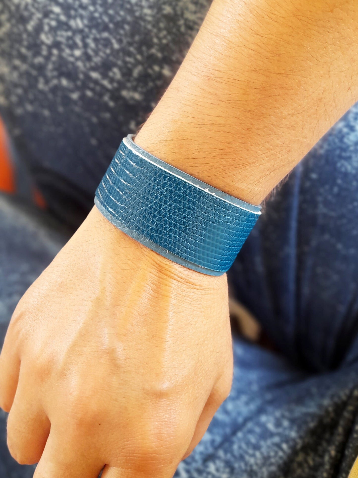 Unisex All Blue Leather Cuff Bracelet