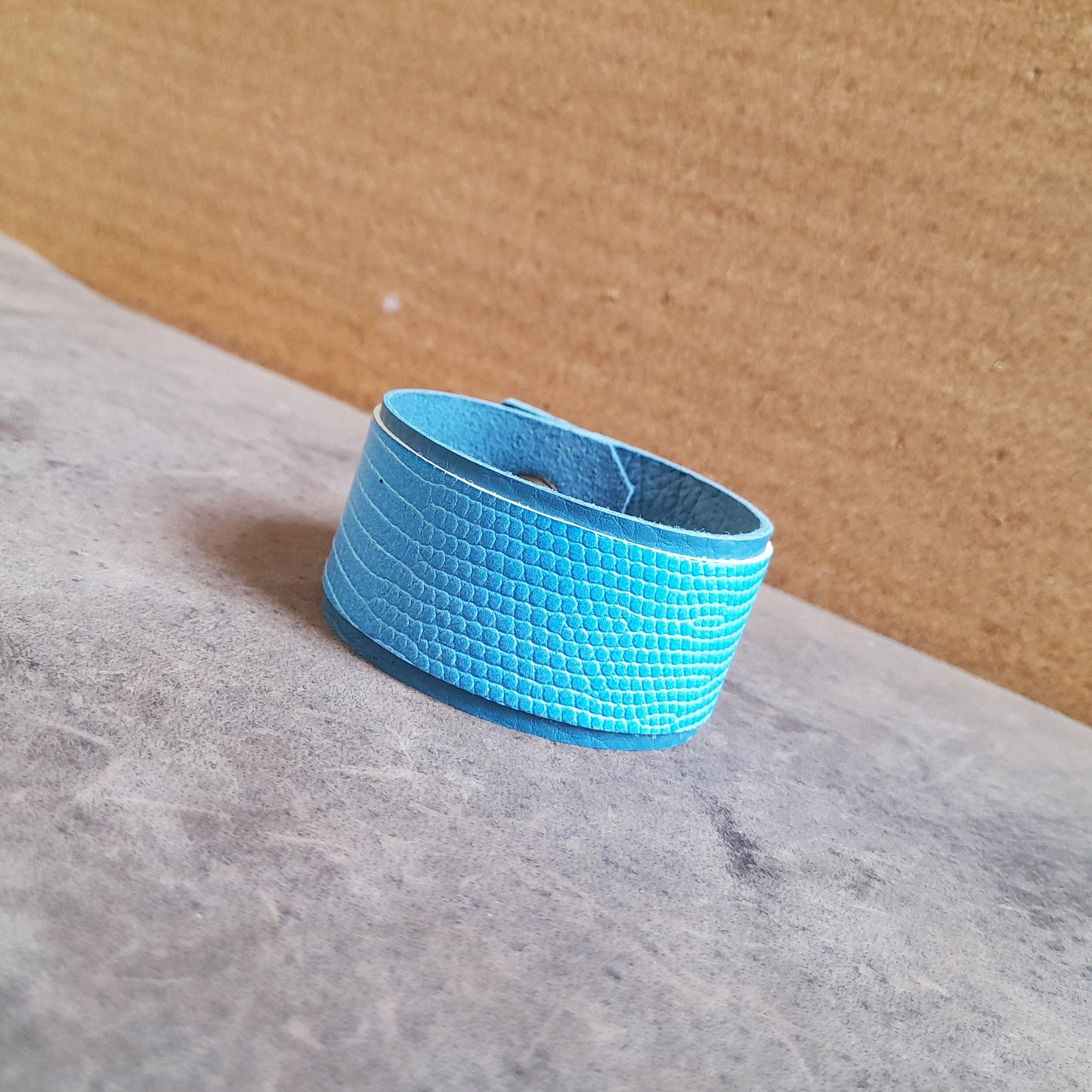 Unisex All Blue Leather Cuff Bracelet