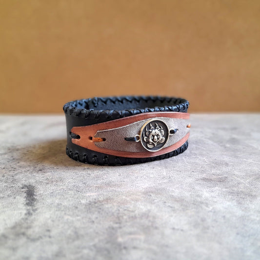 Bear Leather Cuff for Men, Spirit Animal Bracelet