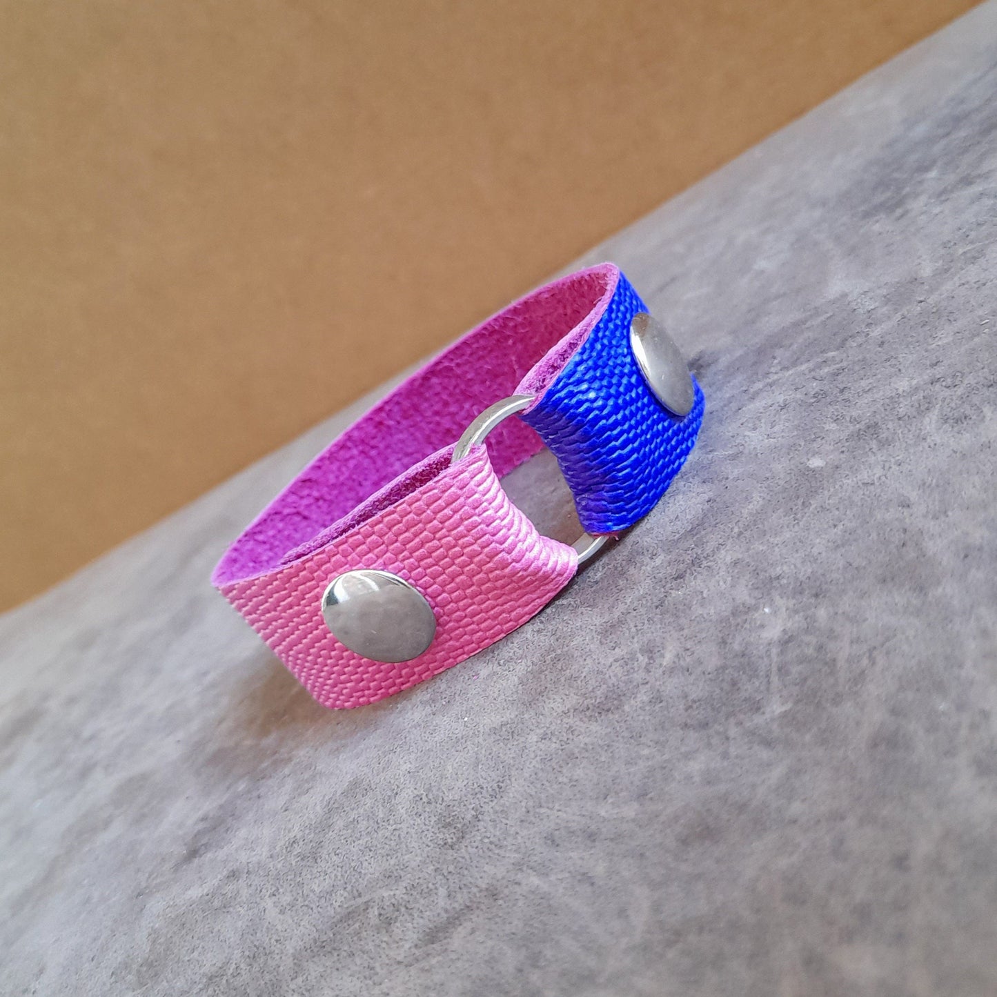 Pink Blue Ombre Ring Holder Leather Bracelet