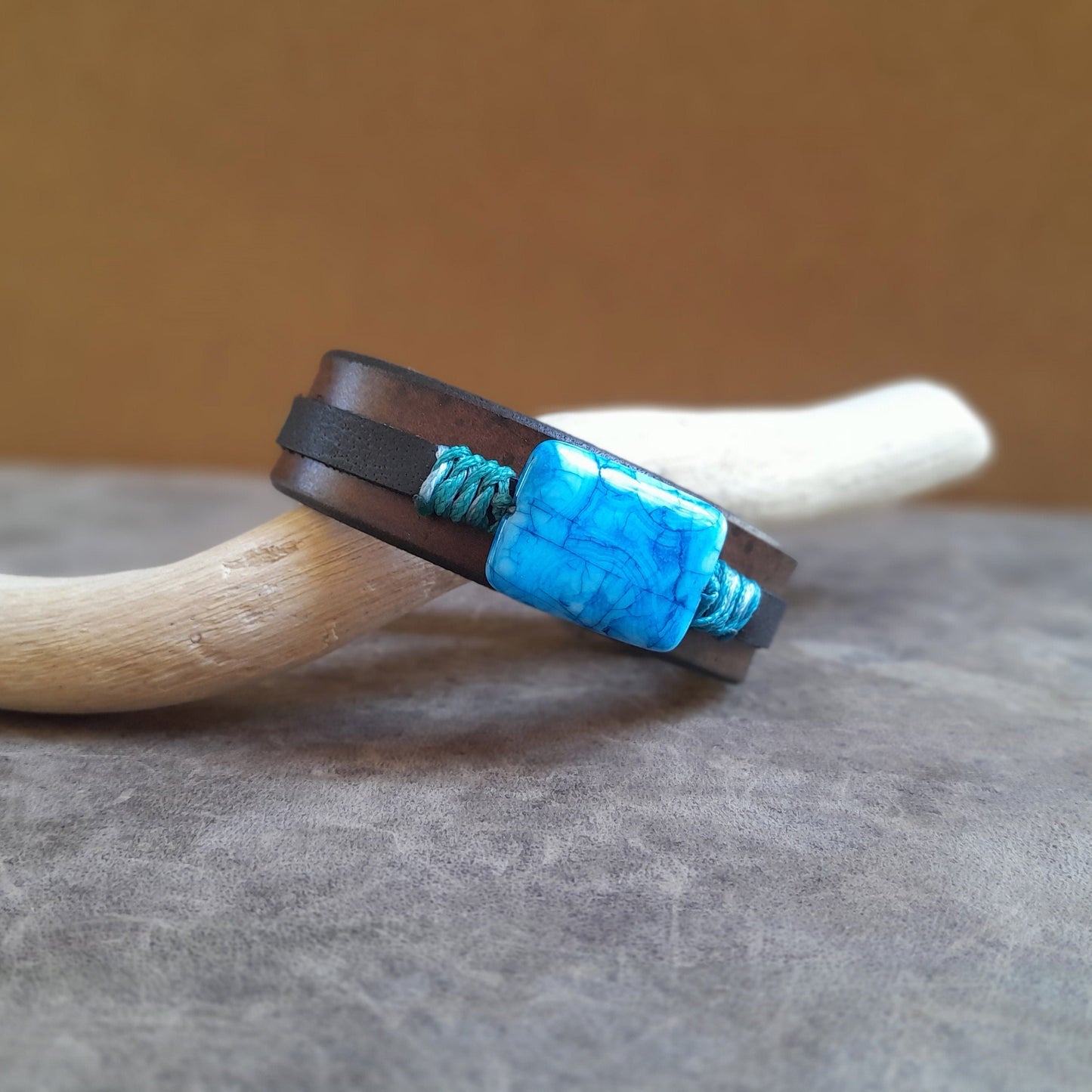 Natural Blue Smithsonite Leather Bracelet