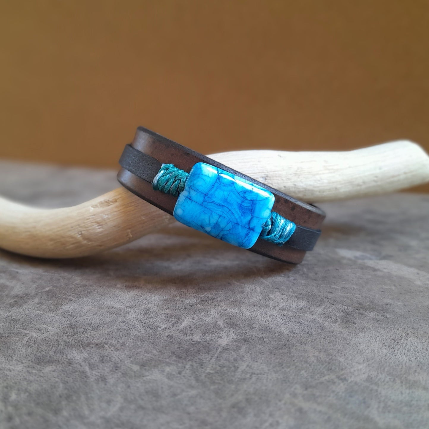 Natural Blue Smithsonite Leather Bracelet