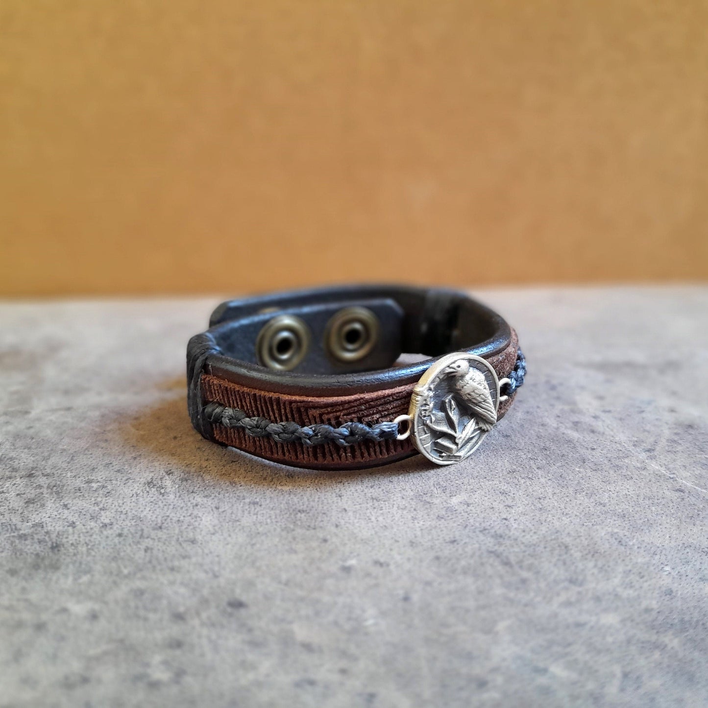 Earthy Black Raven Leather Bracelet