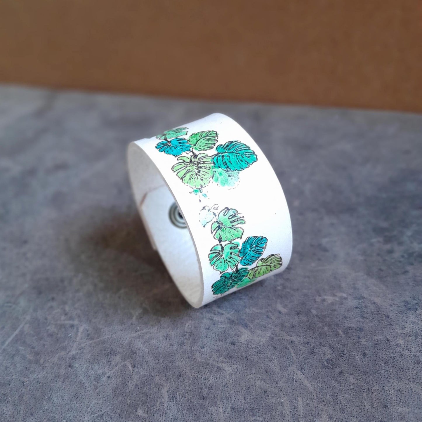 Hand Painted Monstera Leather Cuff Bracelet