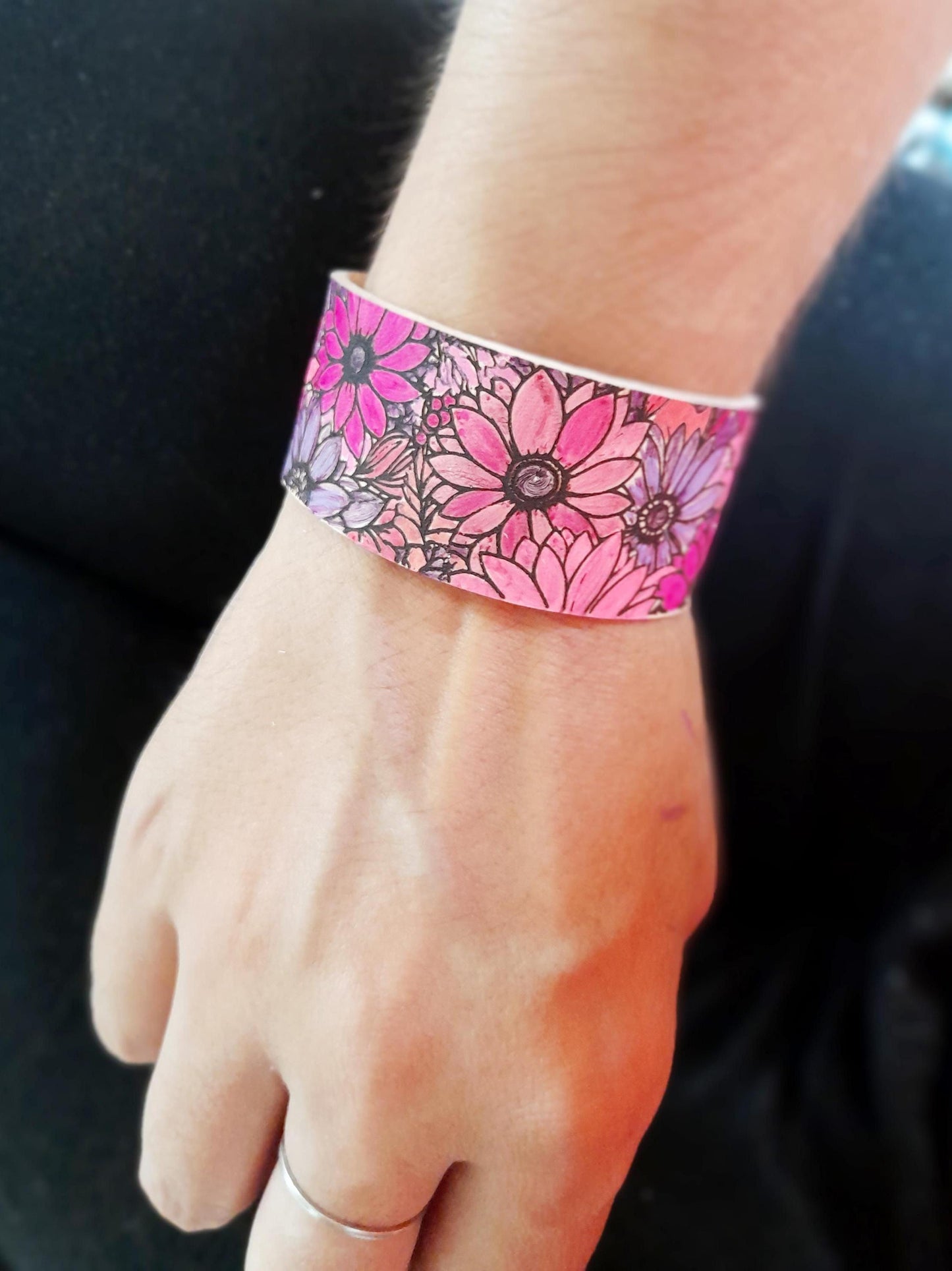 All Pink Leather Floral Cuff