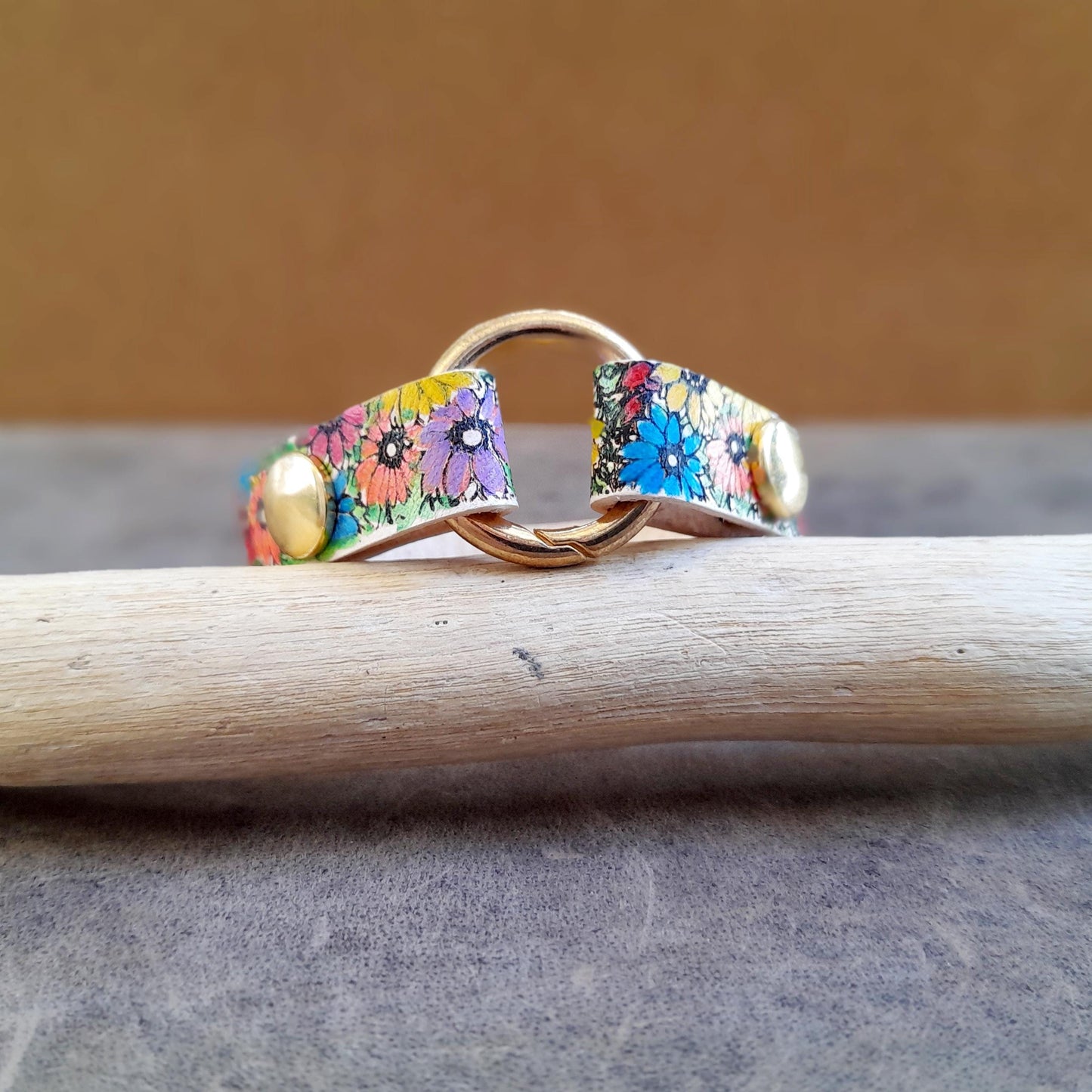 Colorful Hand Painted Floral Ring Holder Leather Bracelet