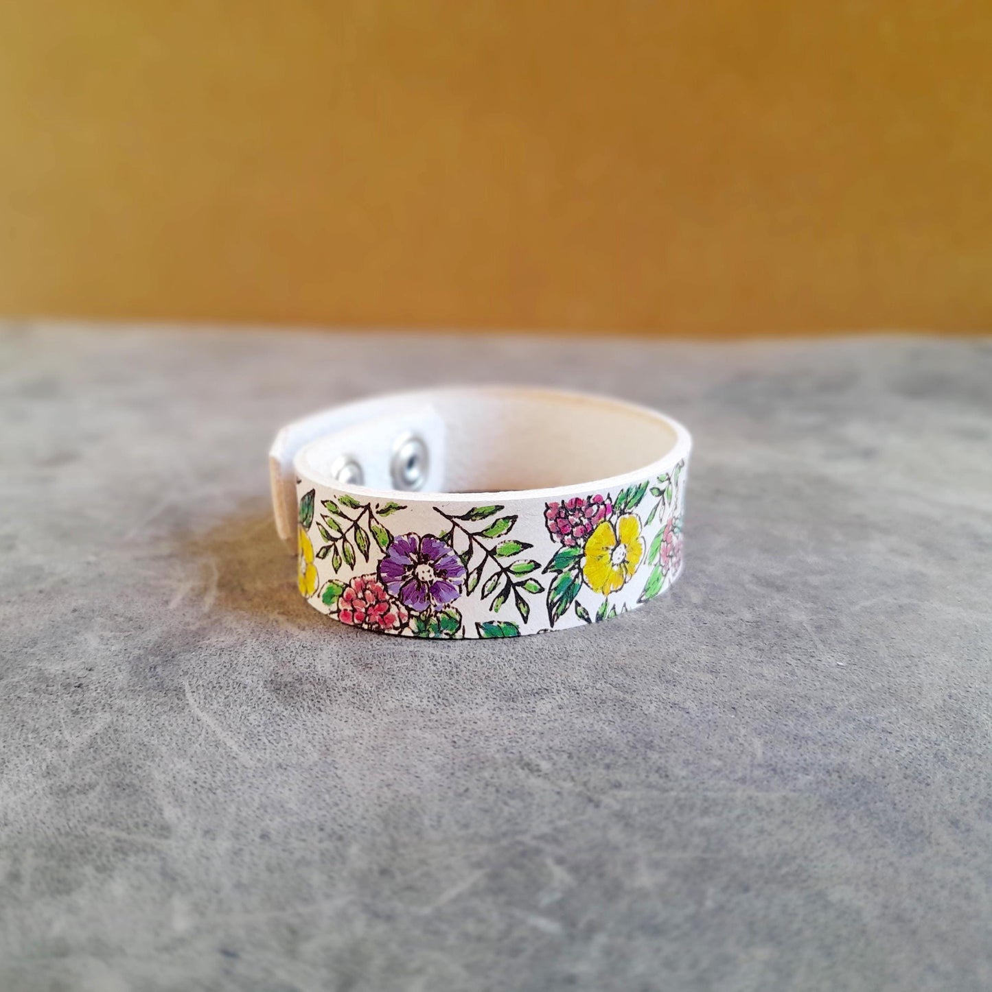 Hand Painted Romantic Flowers Bracelet, Violets, Carnations, Primroses, Symbols of Love