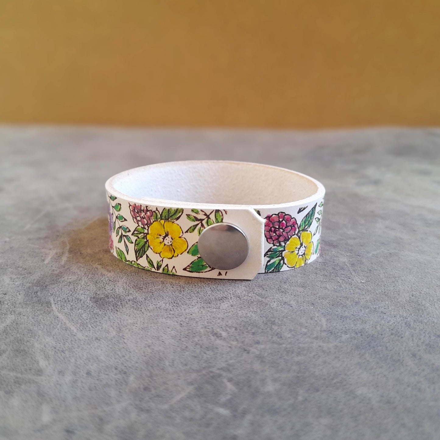 Hand Painted Romantic Flowers Bracelet, Violets, Carnations, Primroses, Symbols of Love