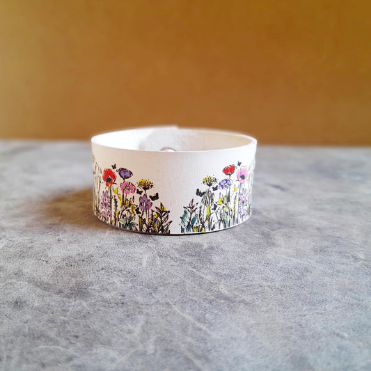 Hand Painted Wildflowers Leather Bracelet