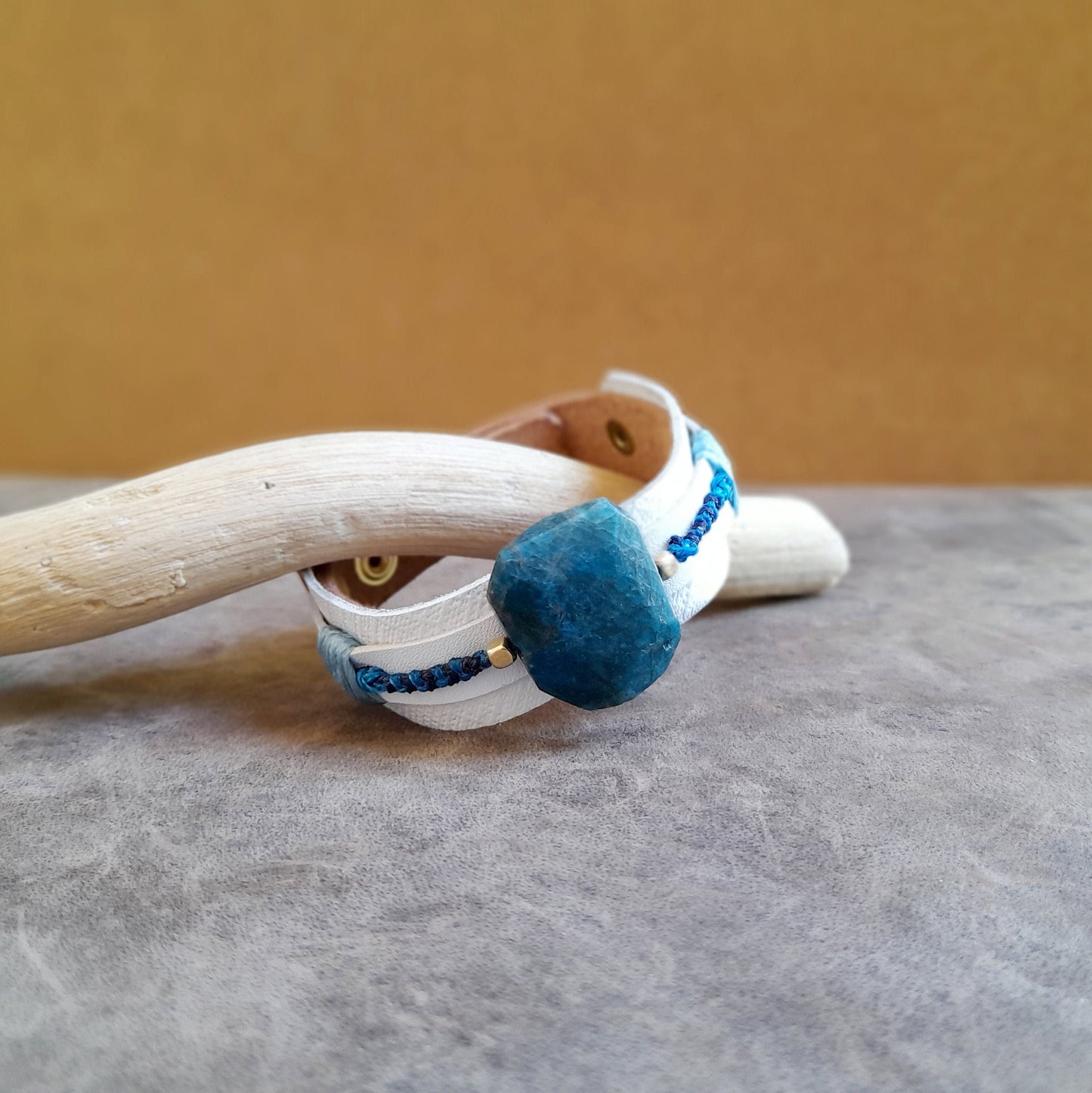 Natural Raw Apatite White Leather Bracelet