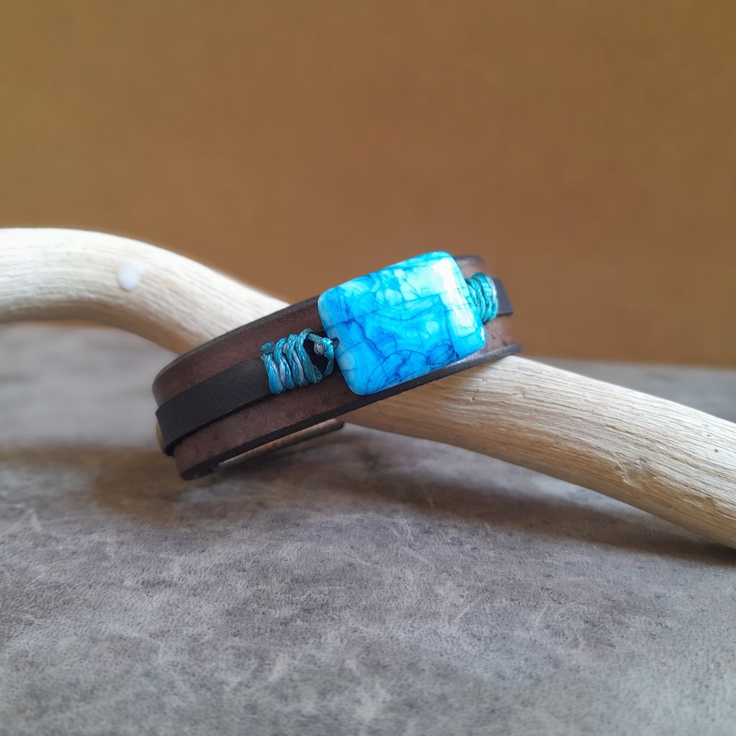 Natural Blue Smithsonite Leather Bracelet