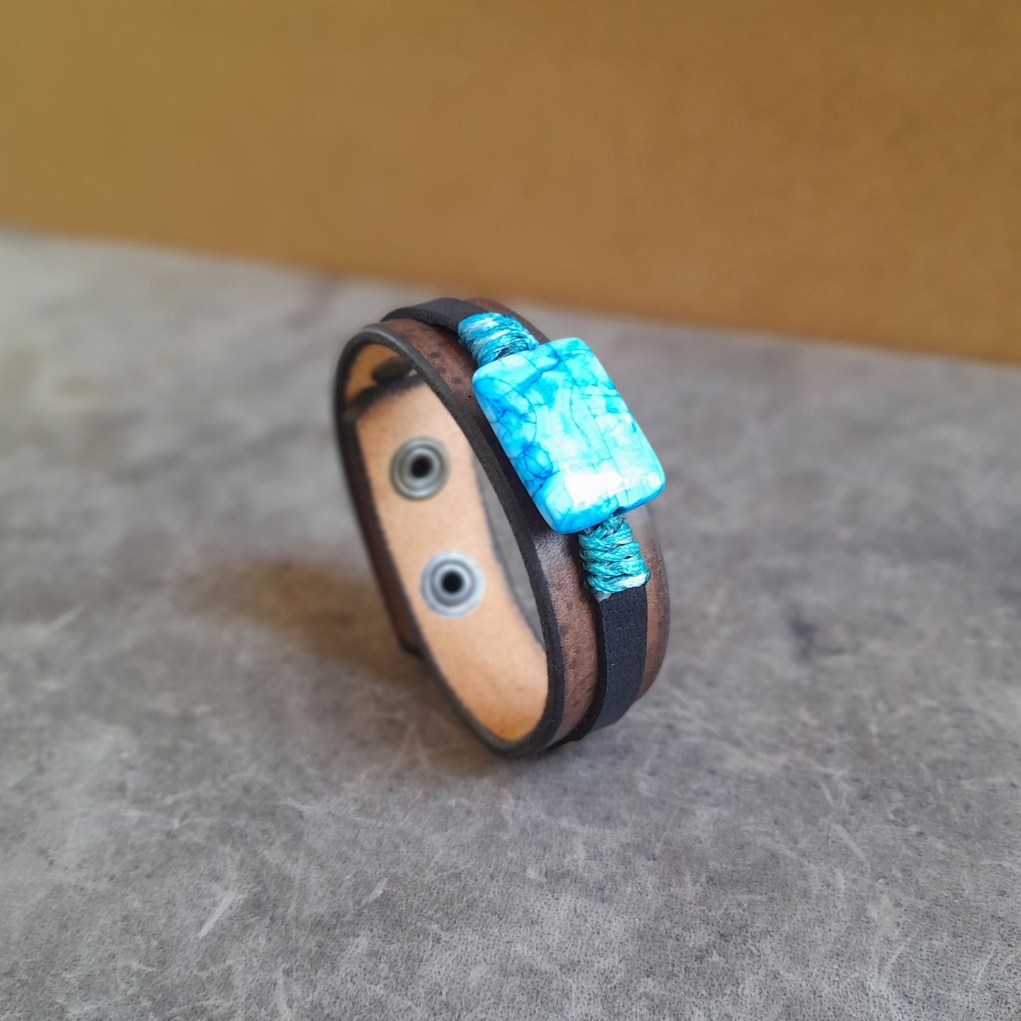 Natural Blue Smithsonite Leather Bracelet