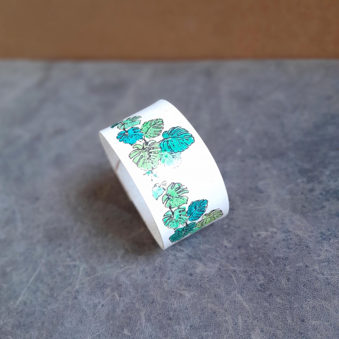 Hand Painted Monstera Leather Cuff Bracelet