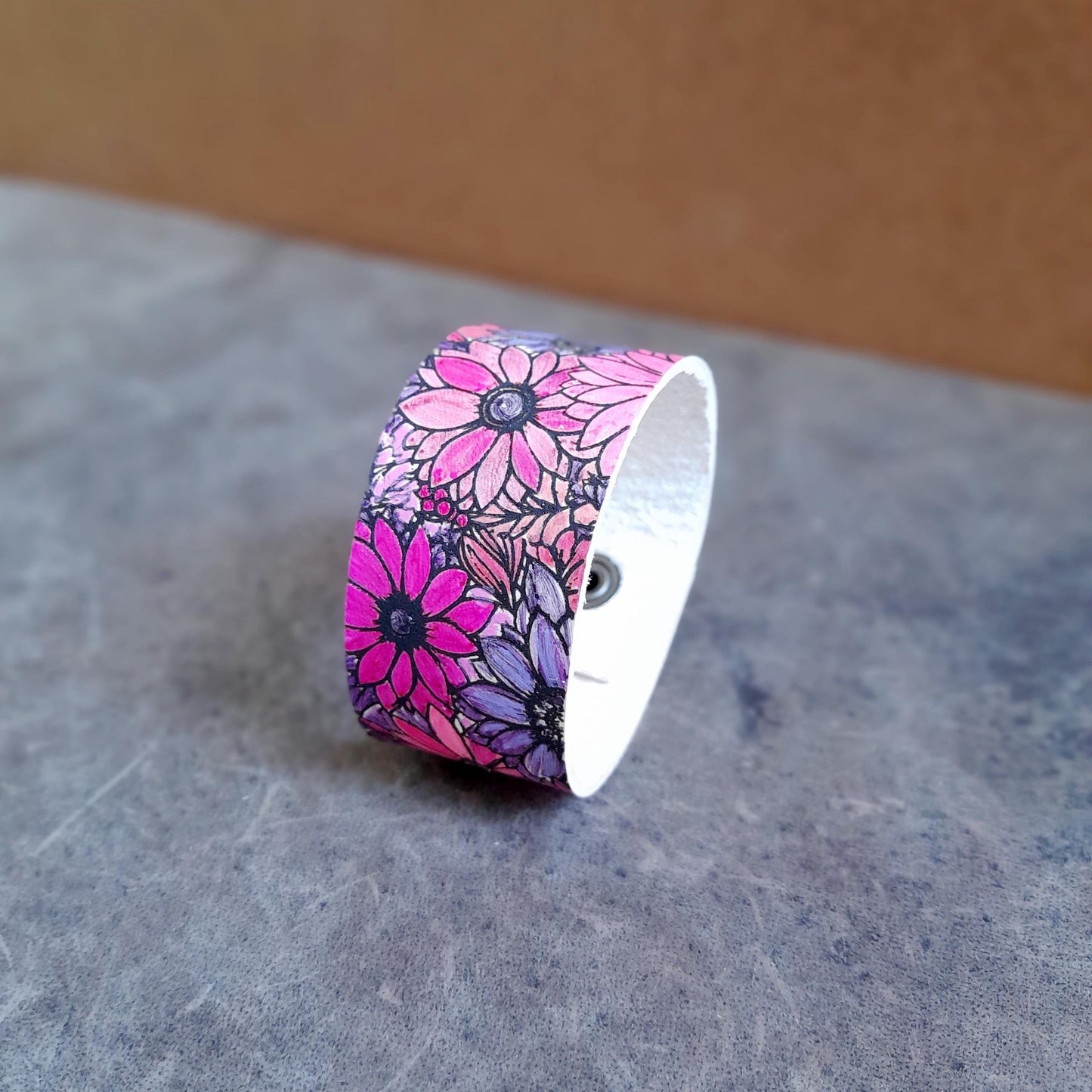 All Pink Leather Floral Cuff