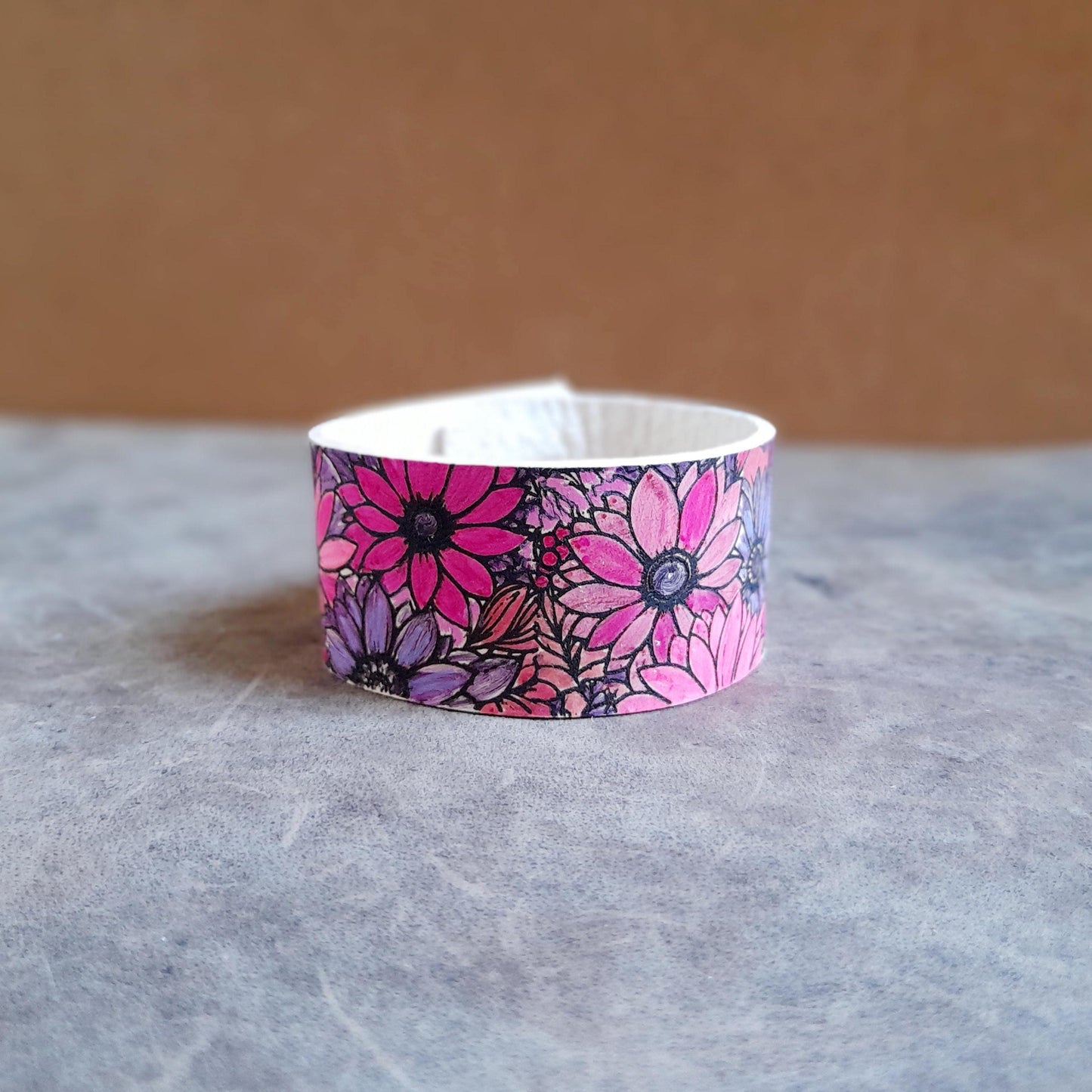 All Pink Leather Floral Cuff