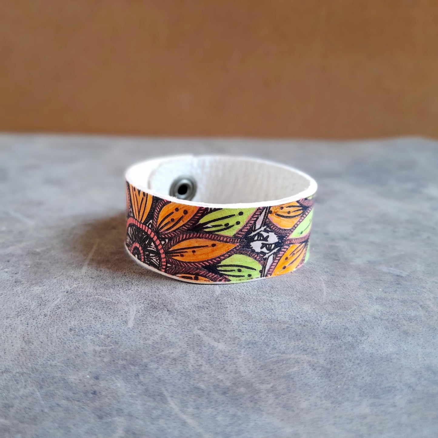 Hand Painted Yellow Orange Mandala Flower Bracelet