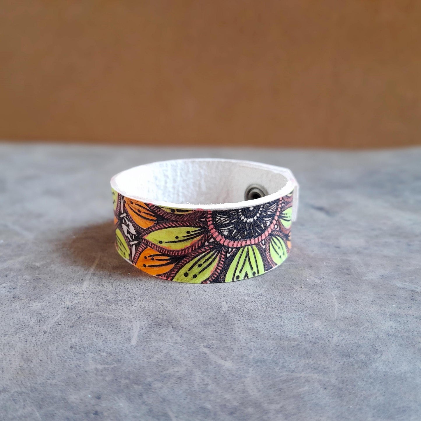 Hand Painted Yellow Orange Mandala Flower Bracelet