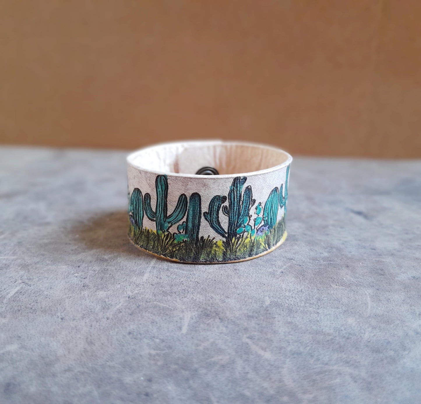 Hand Painted Cactus Leather Bracelet