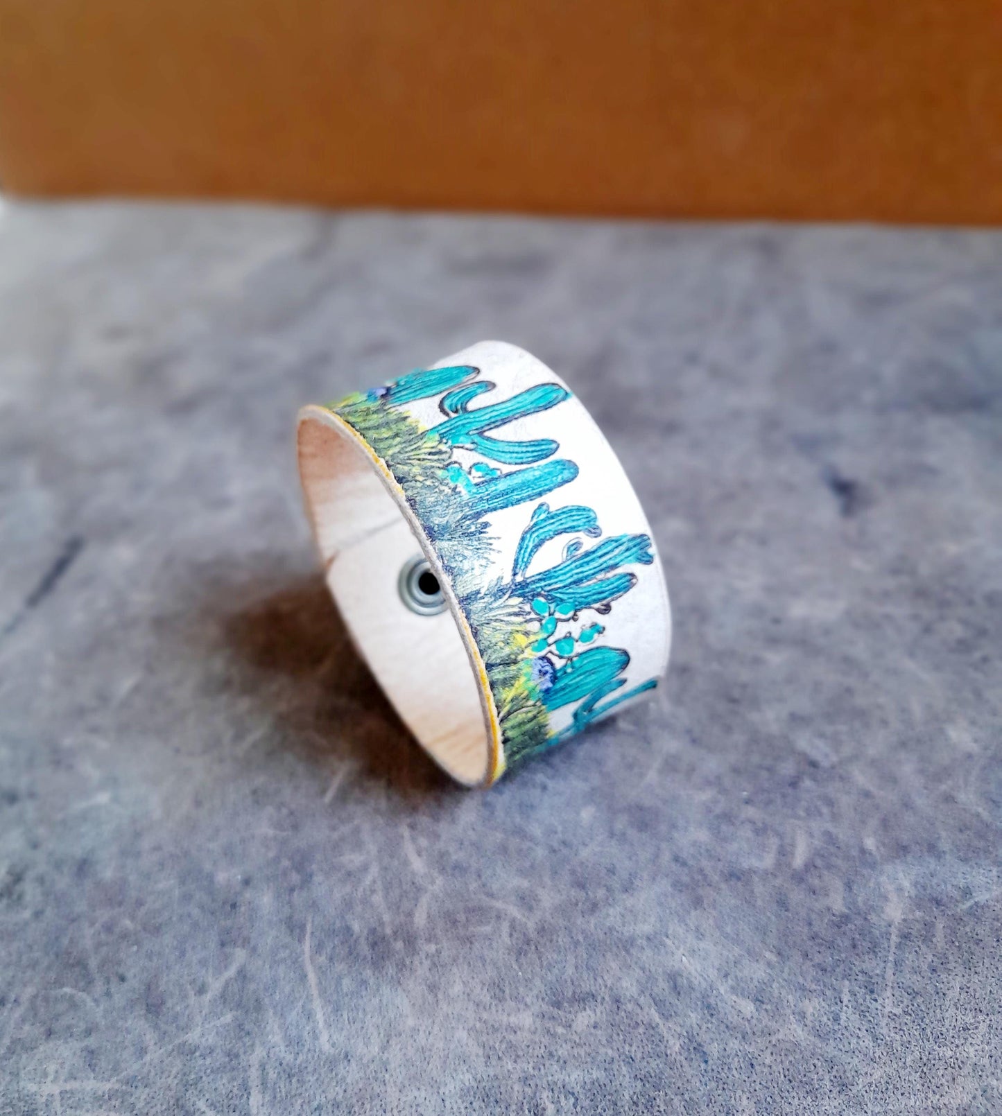 Hand Painted Cactus Leather Bracelet