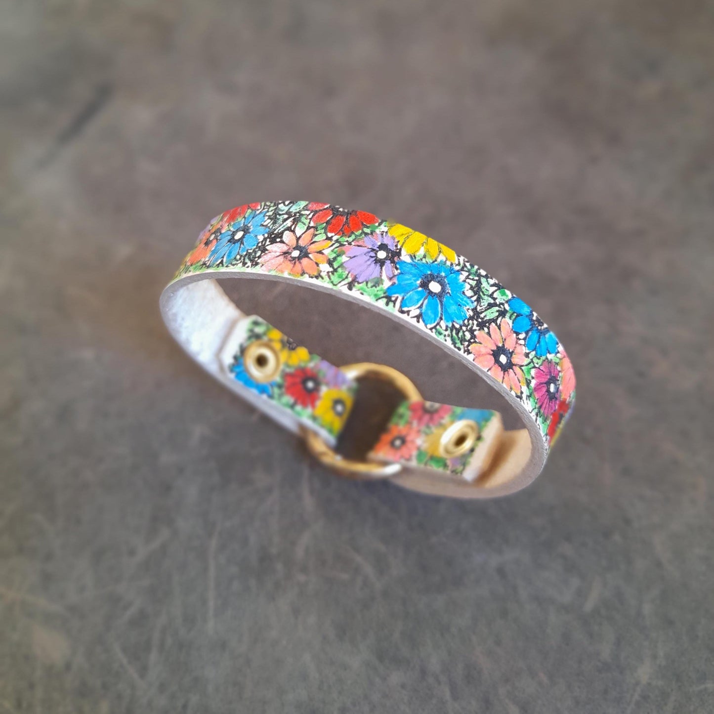 Colorful Hand Painted Floral Ring Holder Leather Bracelet