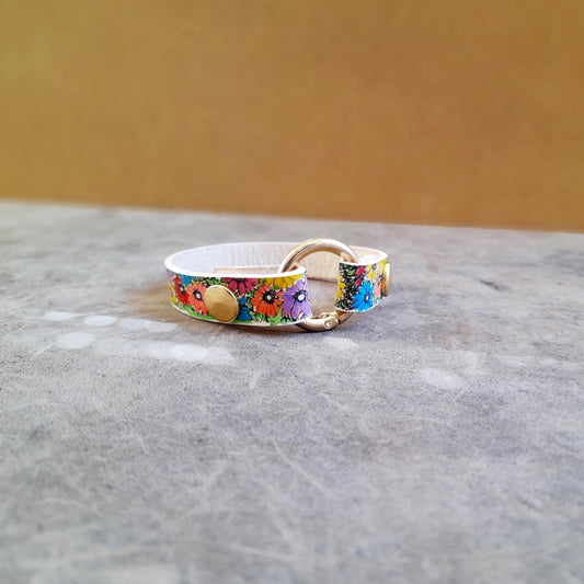 Colorful Hand Painted Floral Ring Holder Leather Bracelet