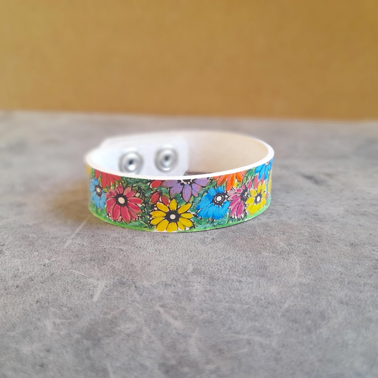 Hand Painted Colorful Spring Flowers Bracelet