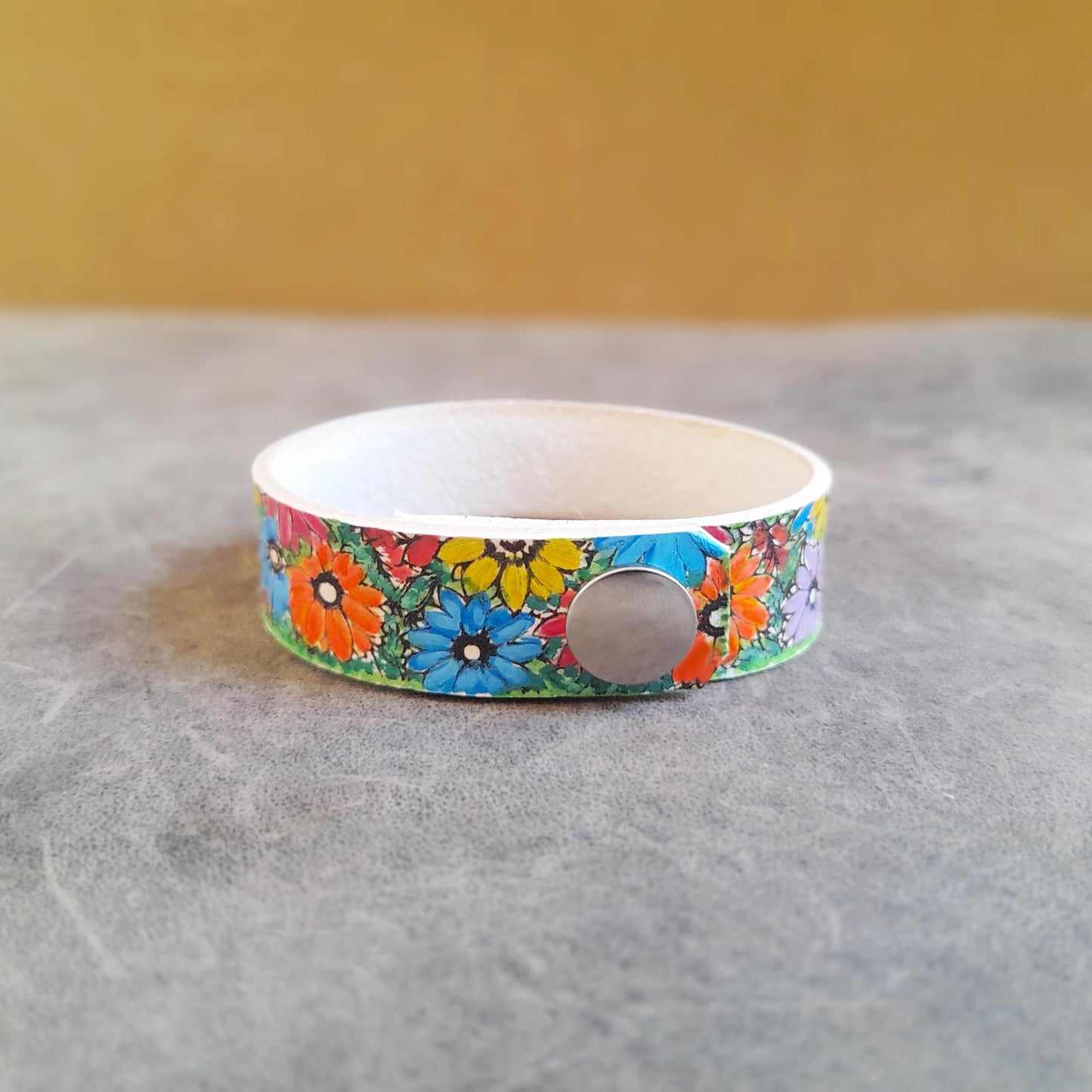 Hand Painted Colorful Spring Flowers Bracelet