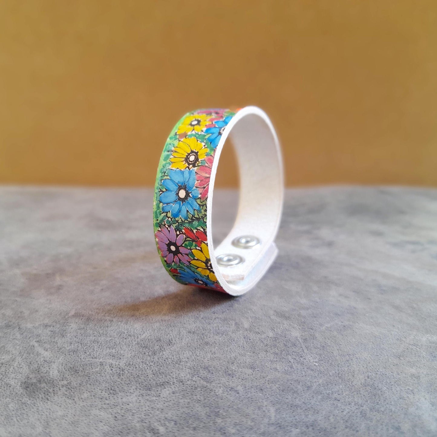 Hand Painted Colorful Spring Flowers Bracelet