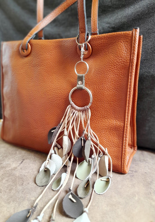 Extra Long Leather Leaves Bag Charm for large bags and totes